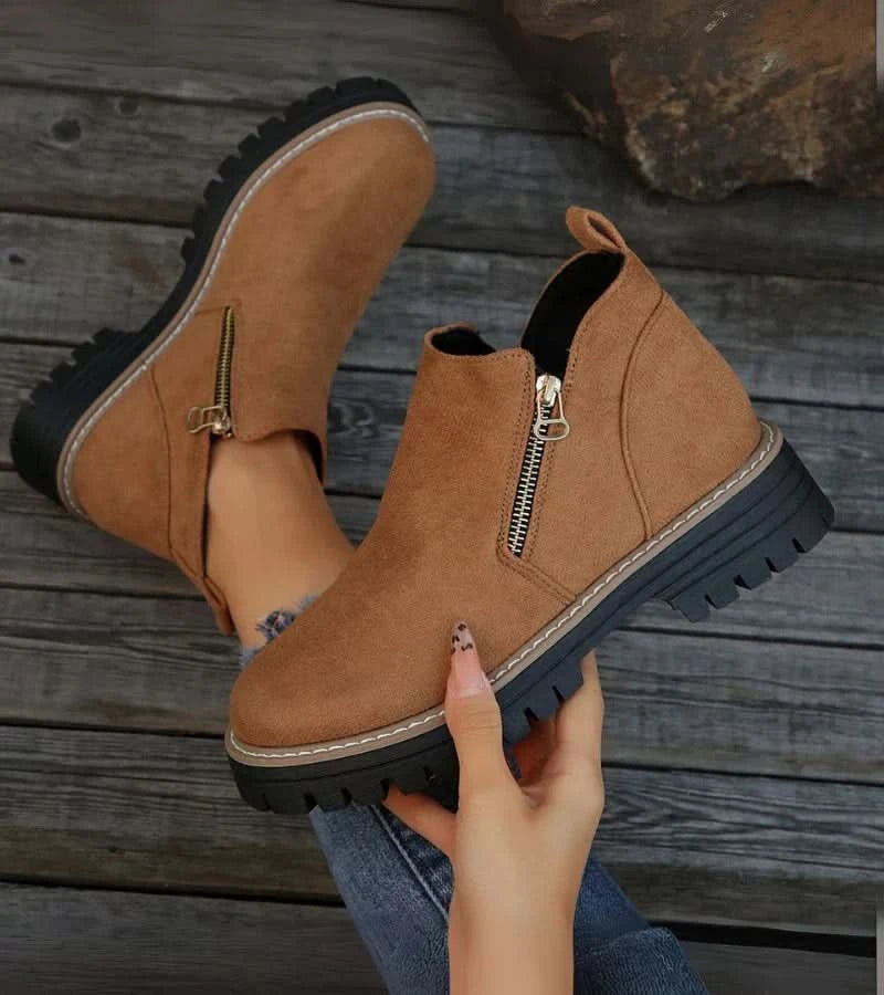 Women's Zip-Up Leather Supportive Ankle Boots