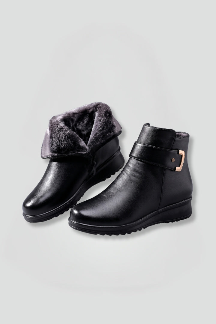 Women's Zip-Up Leather Wide Ankle Boots