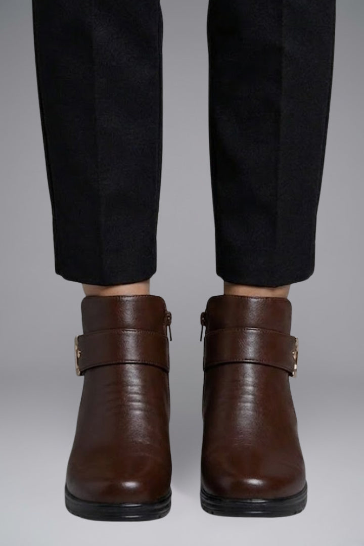 Women's Zip-Up Leather Wide Ankle Boots