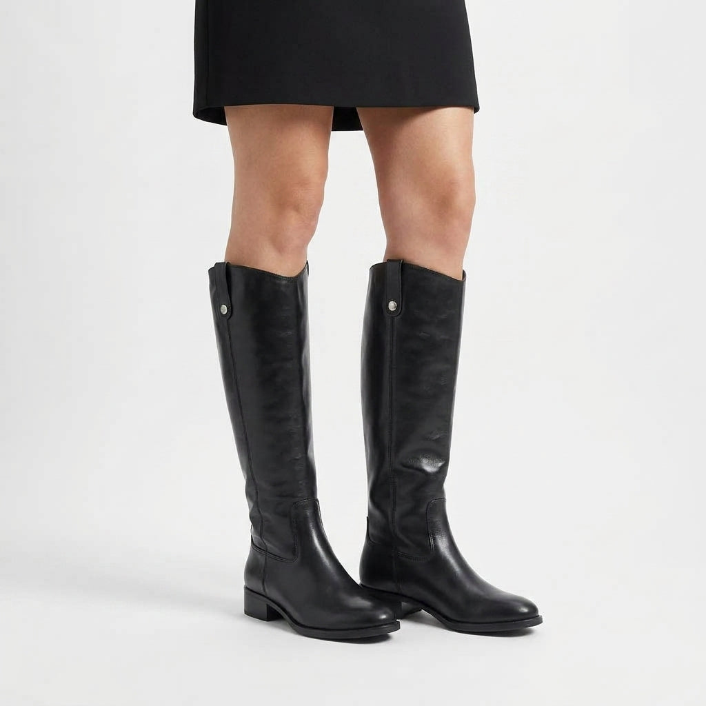 Women's Zip-Up Leather Wide Calf Knee High Boots