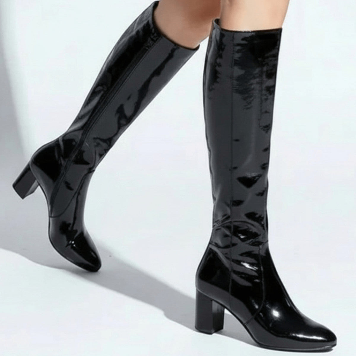 Women's Zip-Up Patent Leather Knee High Boots