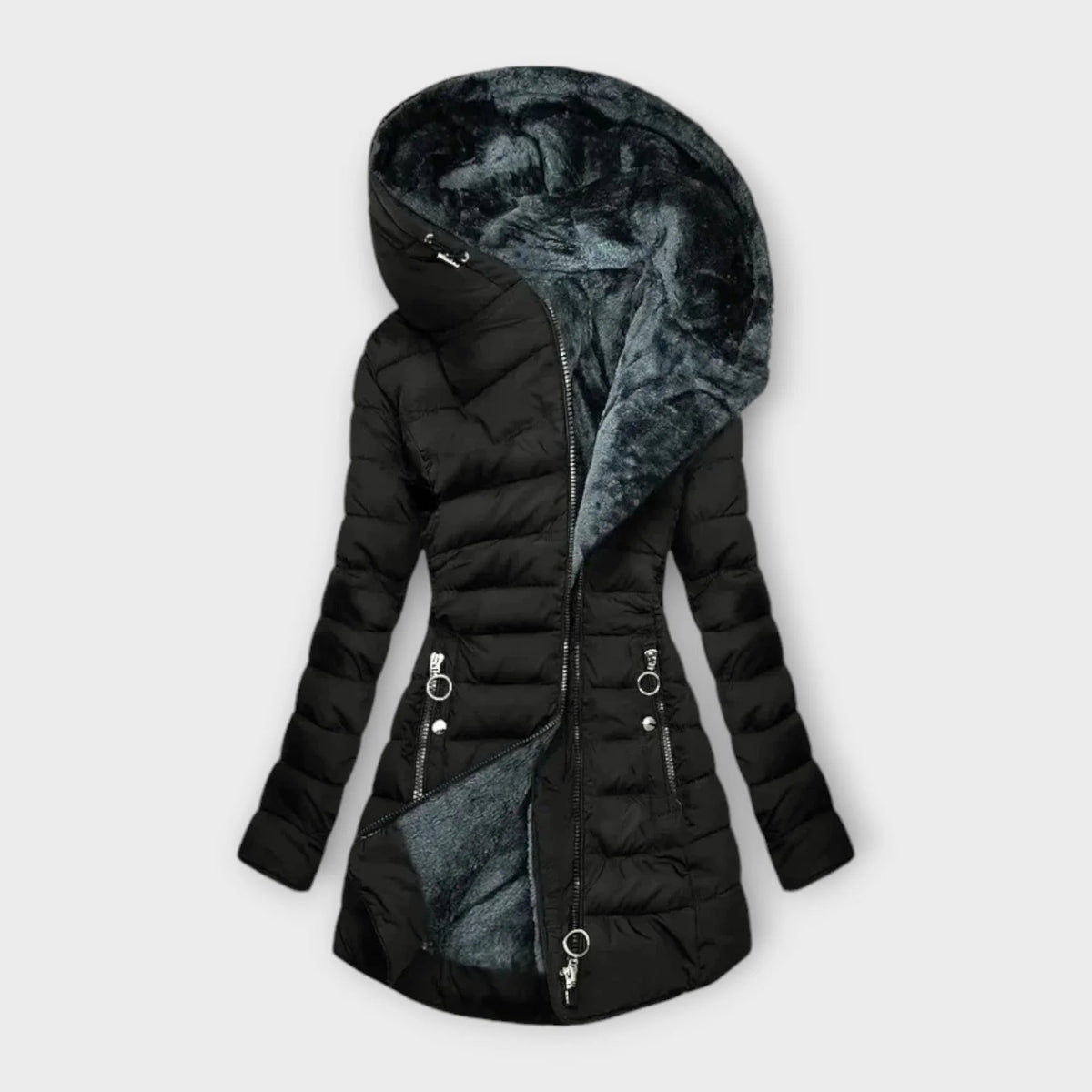 Women's Zip-Up Quilted Puffer Hood Coat