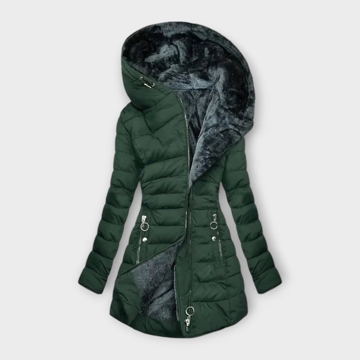 Women's Zip-Up Quilted Puffer Hood Coat